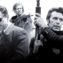 Still from film Heat (1995), three men stand in action.