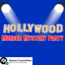 Image includes the title "Hollywood Murder Mystery Party", along with the WUD Games logo