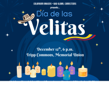 dia de las velitas graphic with colorful candles and logos on the bottom