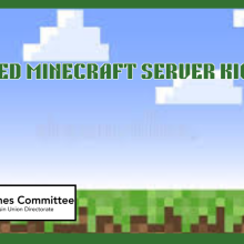 Image includes the title of the event "Modded Minecrafte Server Kickoff" as well as the WUD Games logo and a Minecraft Overworld setting for decorative effect
