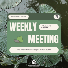WUD Wellness Weekly Meeting 5:30-6:30 pm in the Well