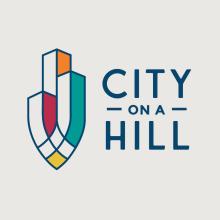 city on a hill colorful abstract logo