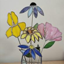 Photo of stained glass flowers. 
