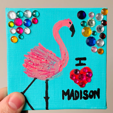 Photo of a painting with a flamingo with the words "I love Madison".