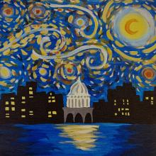 Painting of Madison and the night sky.