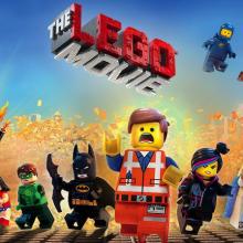 horizontal array of twelve LEGO figurine characters under text reading THE LEGO MOVIE