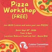 Pizza Workshop (free) with information on date, time, and location