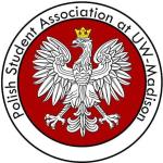crest of winged bird with crown on a red background inside circle